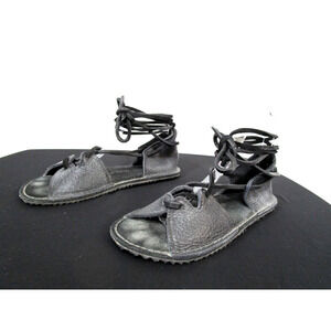 Native Earth Ocotillo Black Leather Gladiator Lace Up Flat Sandals Women Sz 8